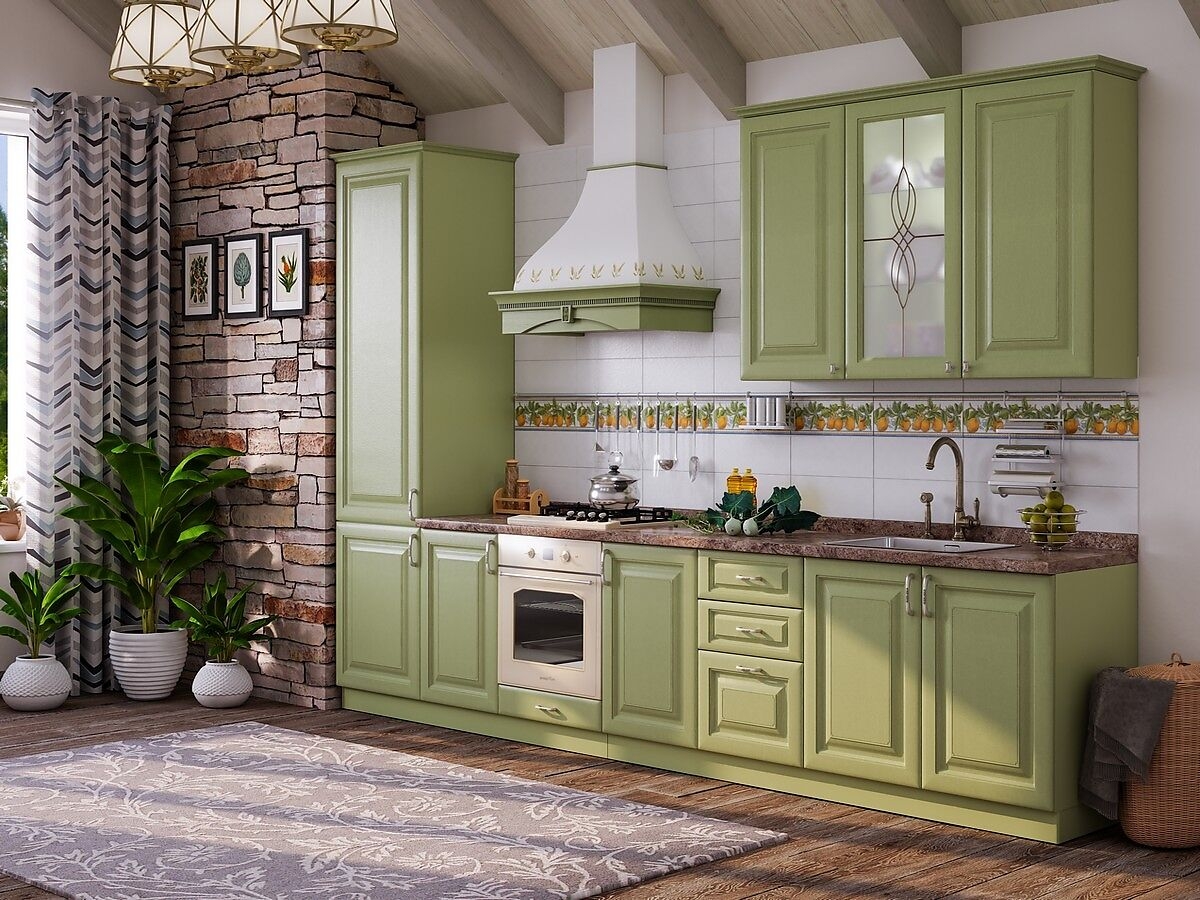 Кухонный гарнитур фисташкового цвета в интерьере
