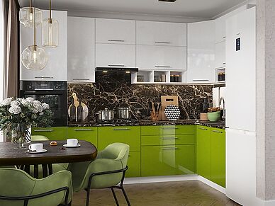 Кухня София 3,0 метра  с зелеными фасадами