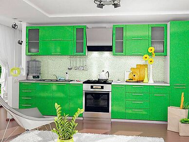 Кухня София 3,1 метра  с зелеными фасадами