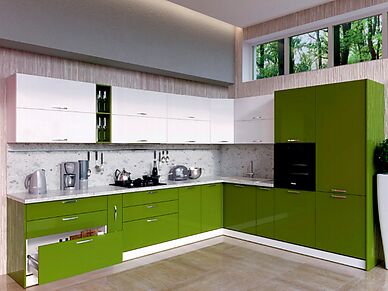 Кухня Шанталь 3,5 метра  с зелеными фасадами
